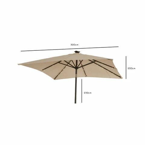 Oakley 4 Seater Wooden Extendable Garden Dining Set with Cream LED Premium Parasol