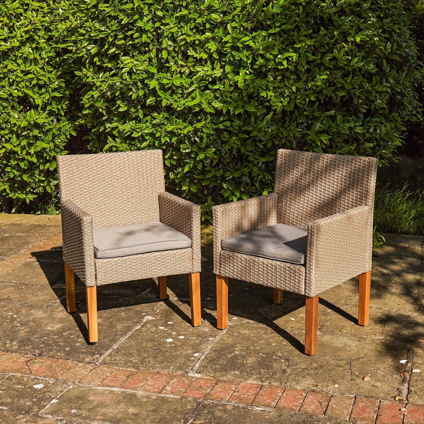 OUTLET - Oliver Rattan Garden Armchairs with Acacia Wood Legs - Set of 2