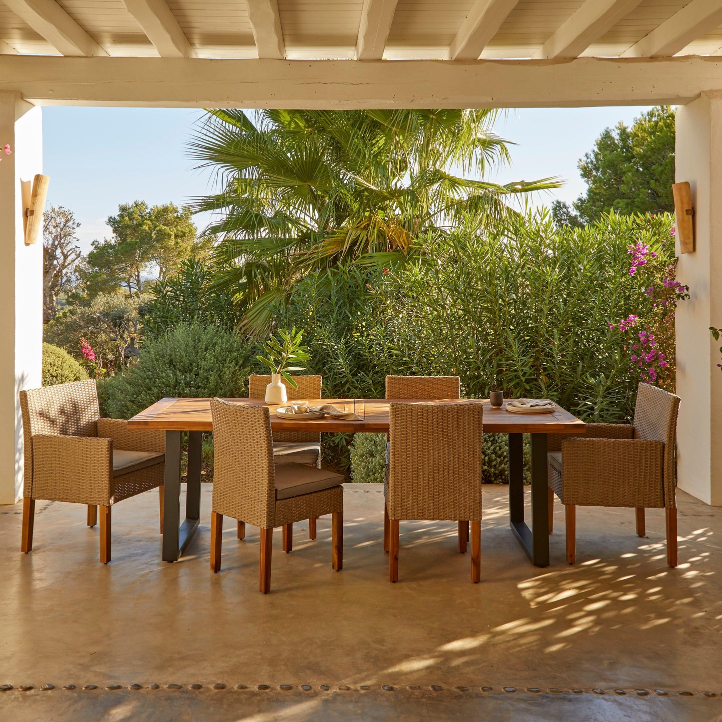 Oliver Rattan Dining Chairs with Acacia Wood Legs - Set of 2