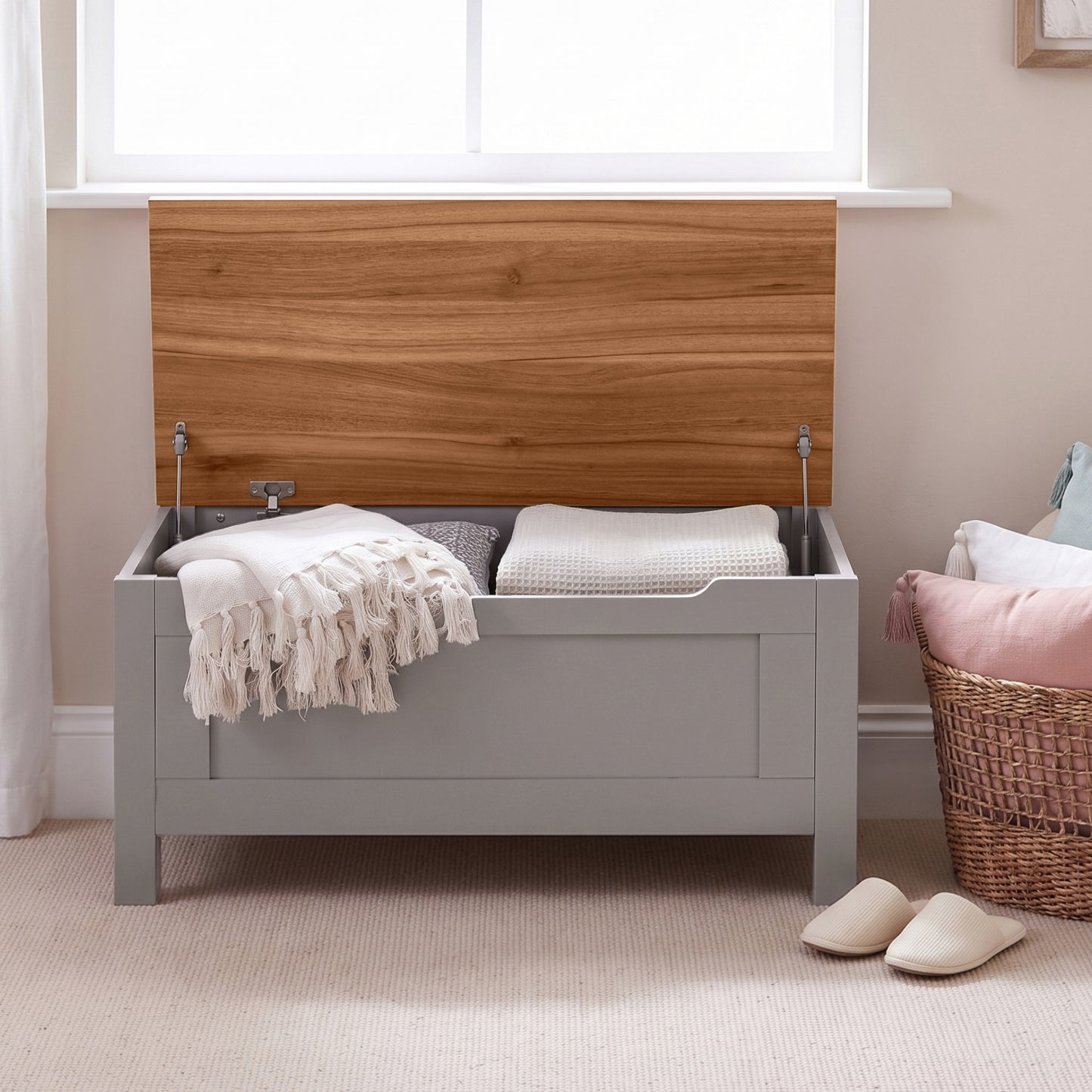 New - Bampton Blanket Box - Stone Grey - Laura James