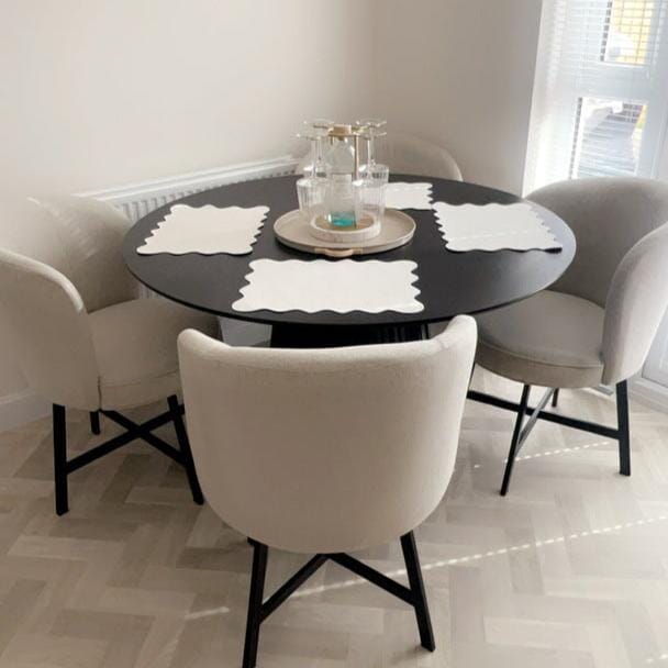 Willow 4 Seater Black Round Dining Table Set with Jacob Sand Dining Ch…