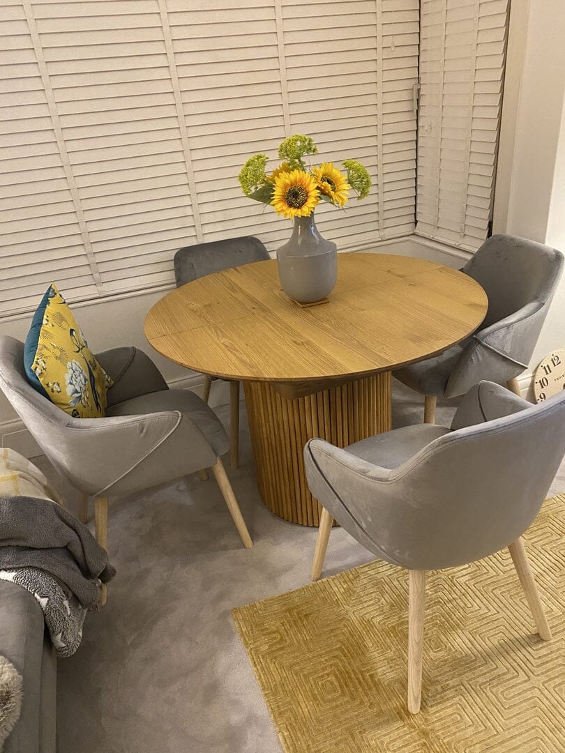 Freya Grey Dining Room Armchair - Whitewash Oak Legs - Laura James