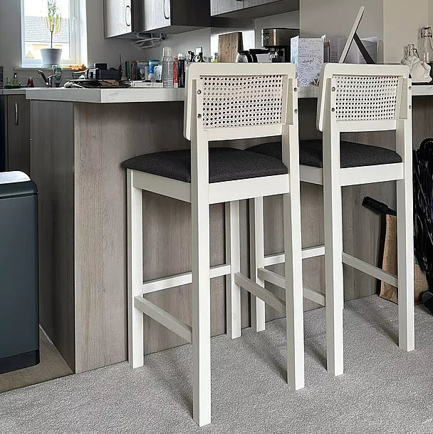 Charlie White Cane Bar Stool - White Legs - Laura James