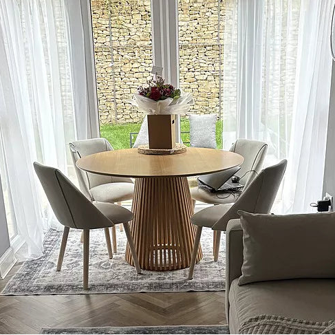 Willow Pale Oak Dining Table Set - 4 Seater - Freya Sand Dining Chairs - Whitewash Legs - Laura James