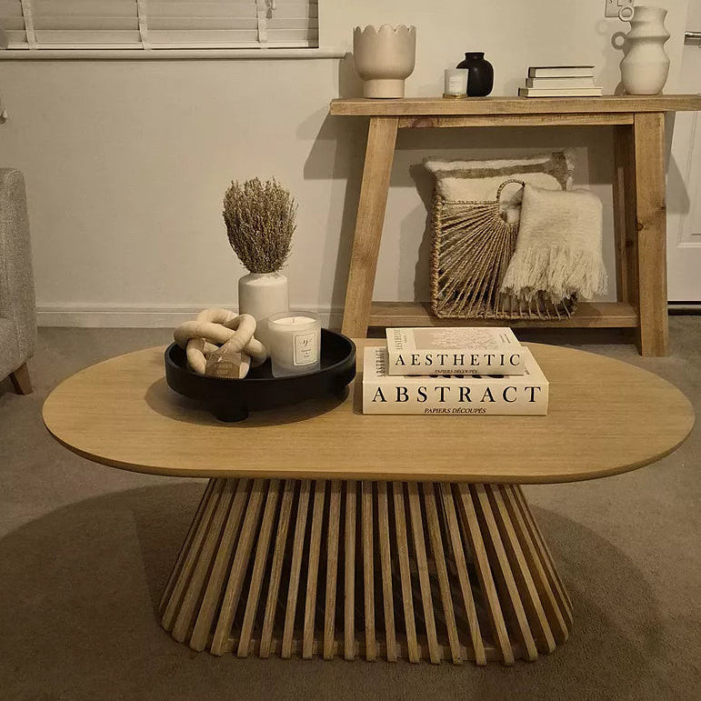 Willow Whitewash Oval Coffee Table - Laura James