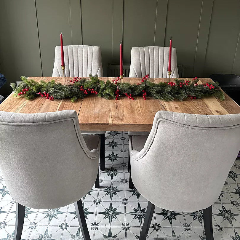Nadine Soft Beige Dining Chairs - Set of 2 - Black Legs - Laura James