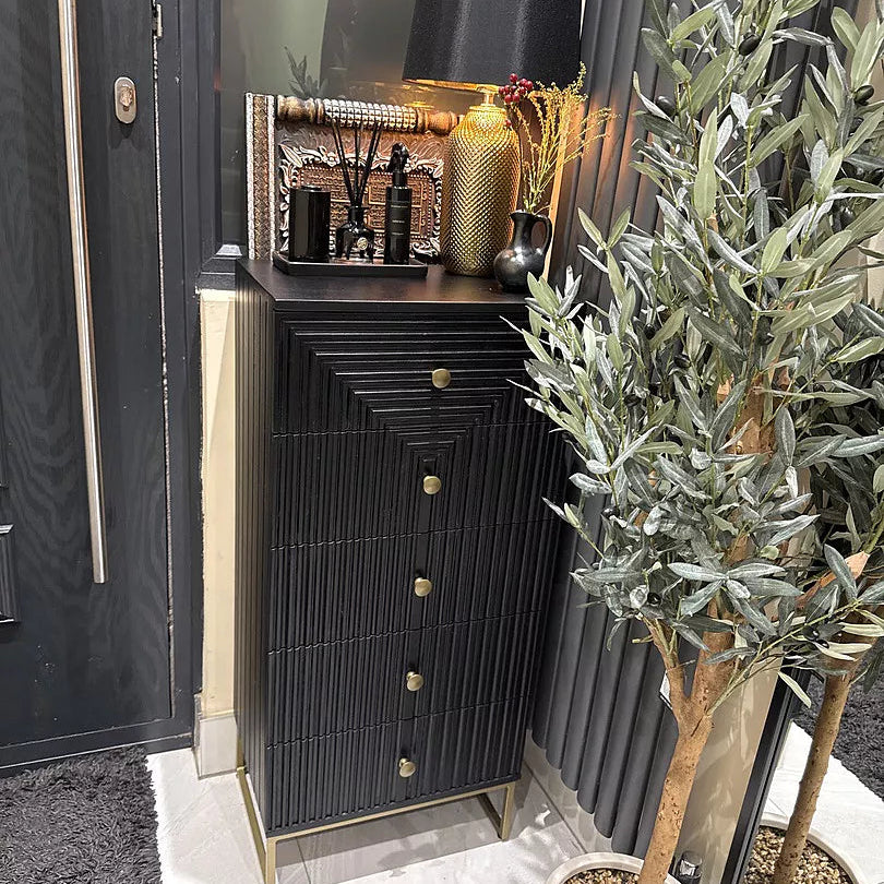 Rayna 5 Drawer Tallboy - Jet Black - Laura James