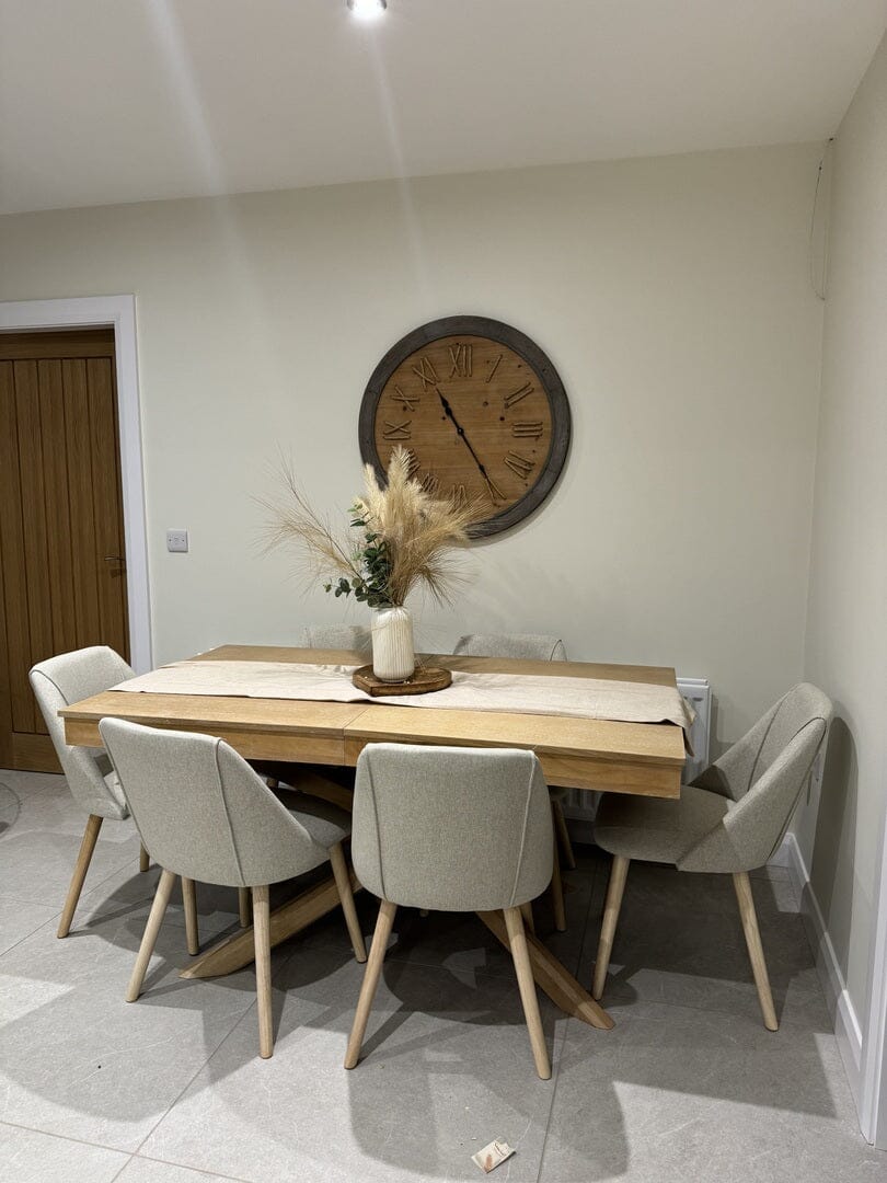 Amelia Whitewash Extendable Dining Table Set - 6 Seater - Freya Fossil Dining Chairs - Whitewash Legs
- Laura James