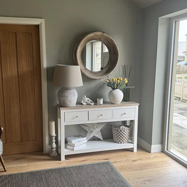 Bampton Alabaster White 3 Drawer Console Table - Laura James