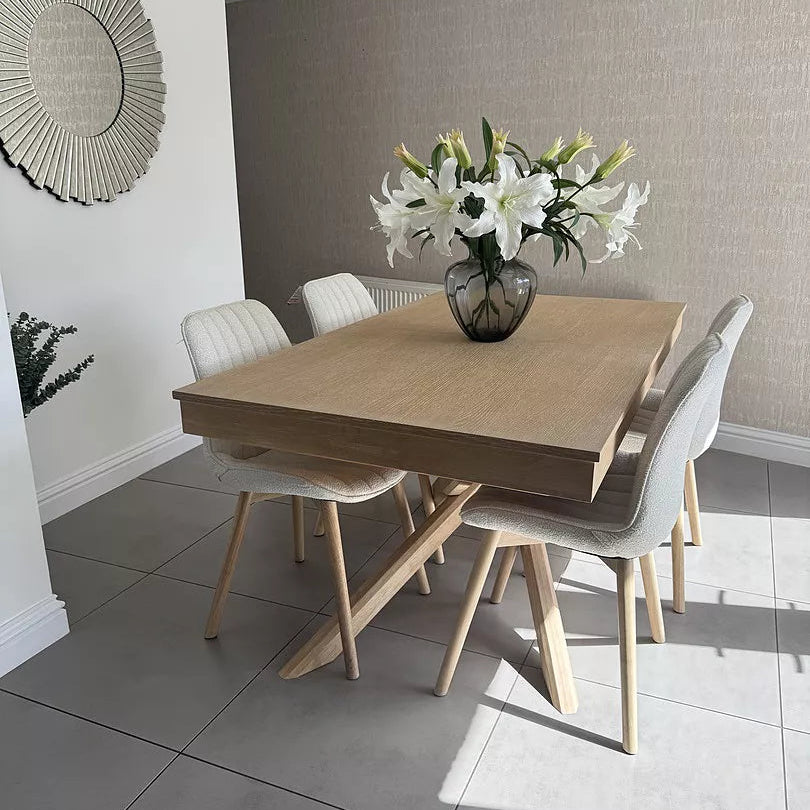 Amelia Whitewash Extending Dining Table Set - 6 Seater - Bella Light Beige Boucle Dining Chairs - Whitewash Legs - Laura James