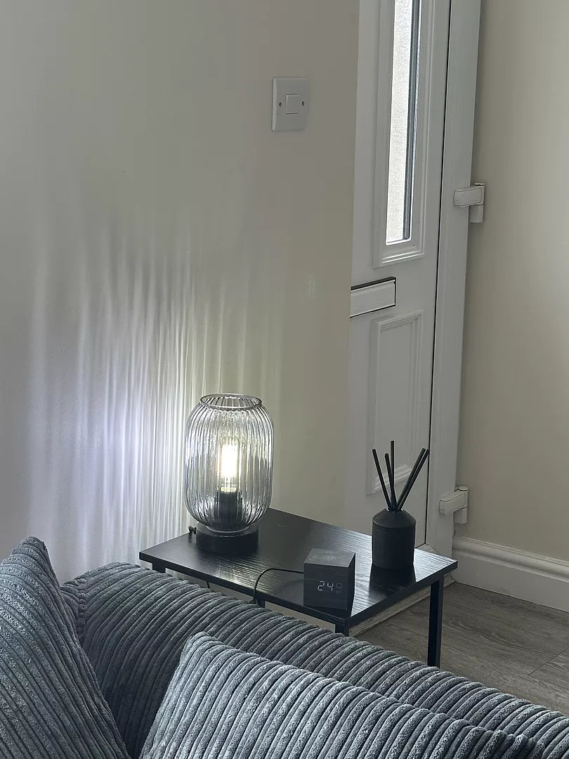 Elland 22.5cm Glass Table Lamp - Smoked & Black - Laura James