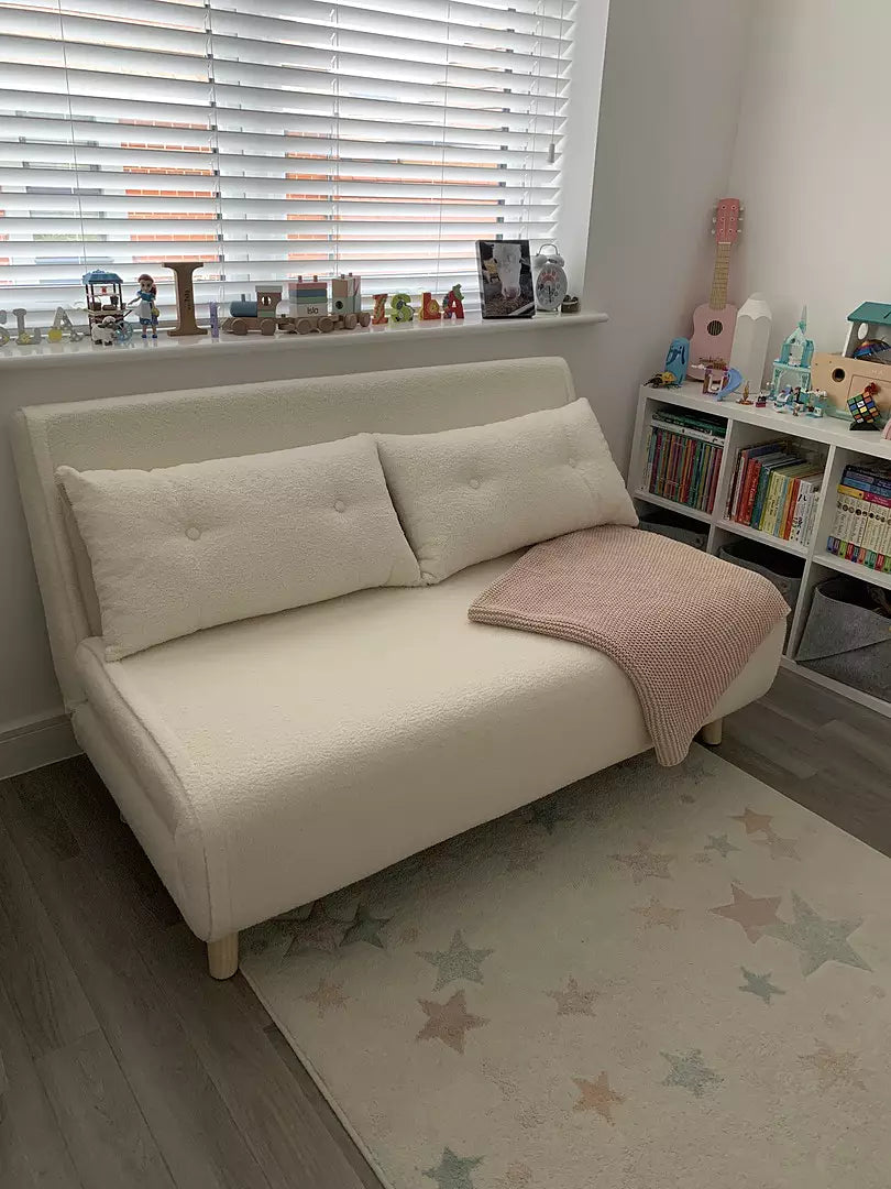 Una Double Teddy Sprung Sofa Bed - Warm White - Laura James