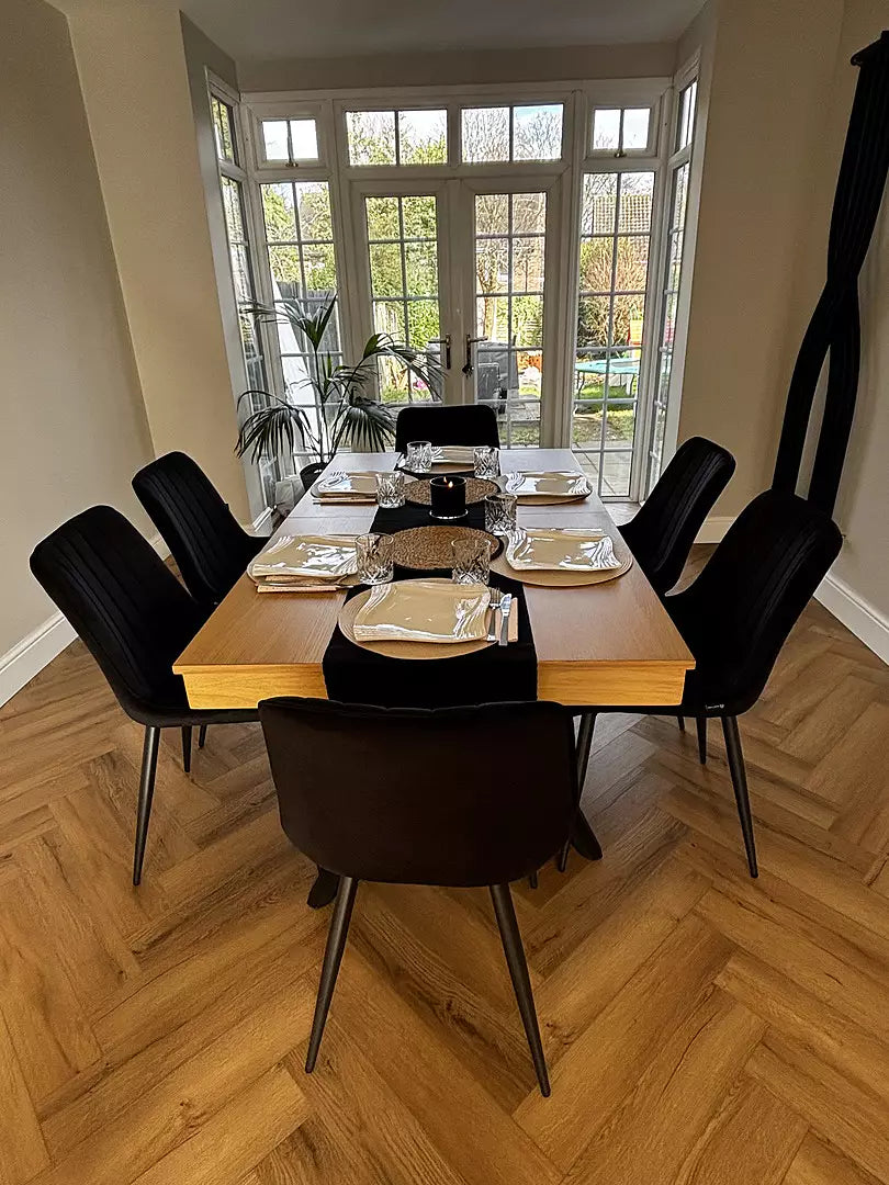 Amelia Pale Oak Wood Dining Table - Extendable - Black Legs - Laura James