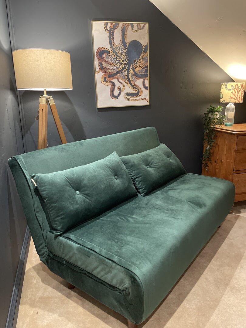 Una Green Velvet Double Sofa Bed - Laura James