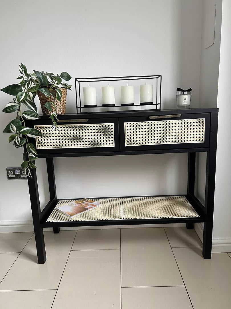 Charlie Black 2 Drawer Console Table - Cane Draws - Laura James