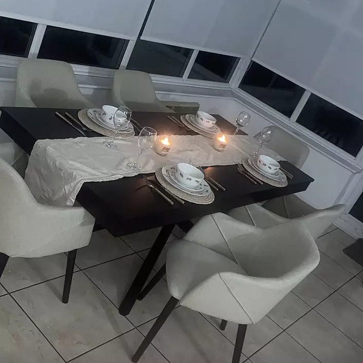 Amelia Black Dining Table Set - 6 Seater - Freya Sand Carver Chairs - Black Legs- Laura James