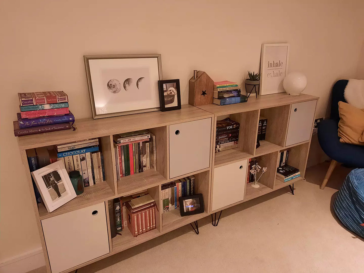 Anderson Cube Storage Unit - Oak Effect with Grey Cupboards - Laura James