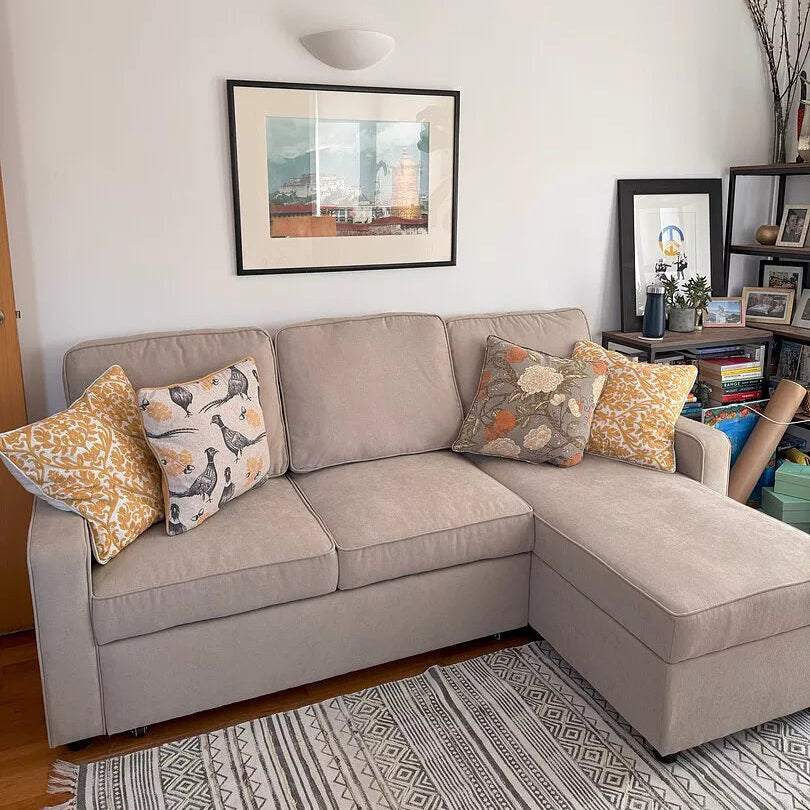 Hugo Corner Sofa Bed with Storage - Taupe - Laura James