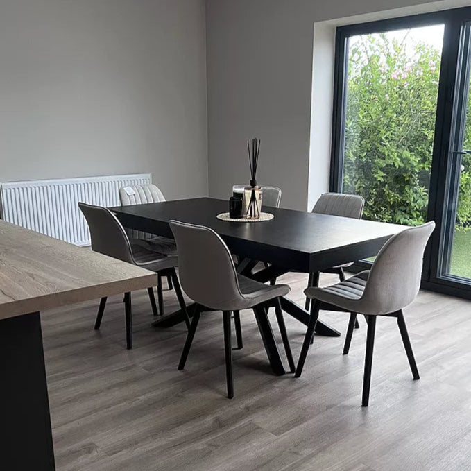 Amelia Black Dining Table Set - 6 Seater - Bella Soft Beige Dining Chairs - Black Legs - Laura James