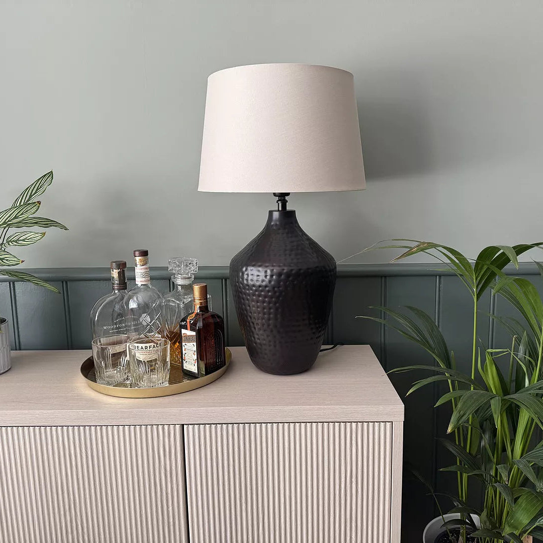 Hale Black Bronze Lamp with Coningsby Taupe Shade - 35cm - Laura James