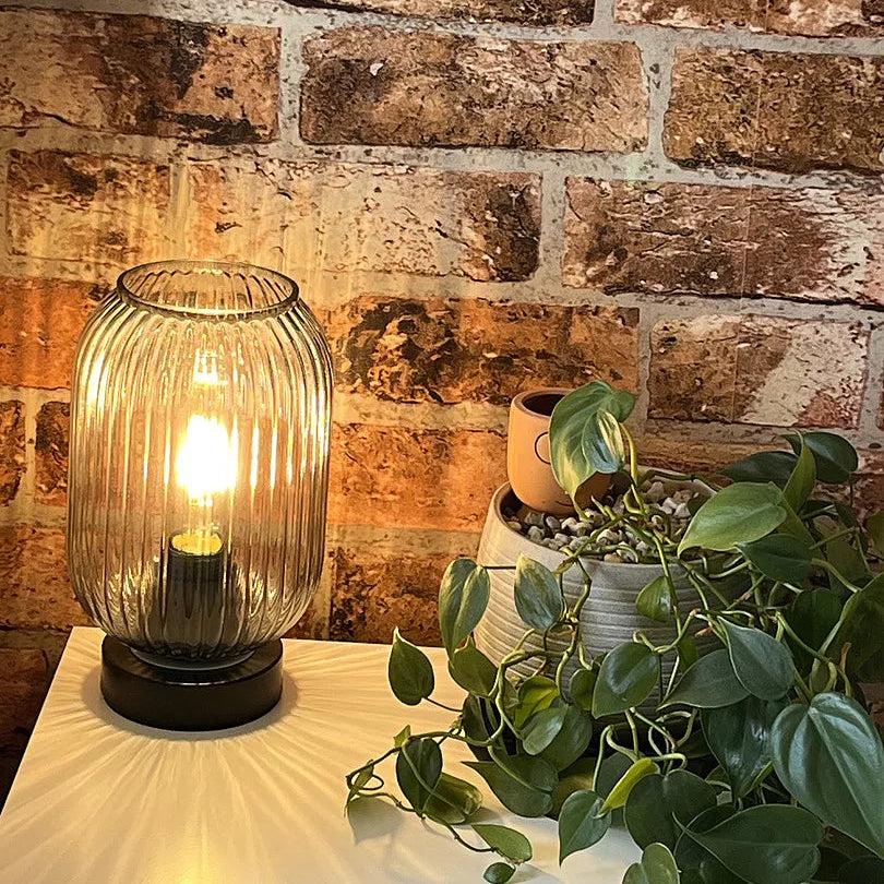 Elland 22.5cm Glass Table Lamp - Smoked & Black - Laura James