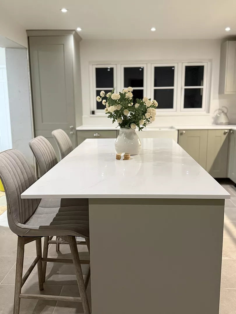 Bella Soft Beige Bar Stool - Whitewash Legs