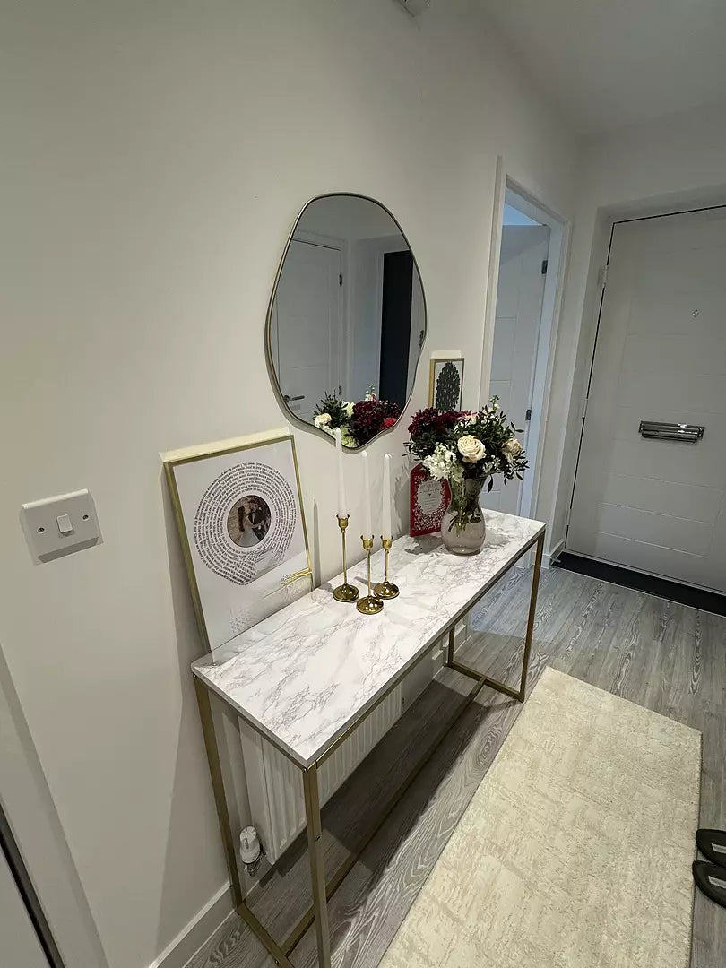 Jay Marble Effect Console Table - Gold Legs - Laura James