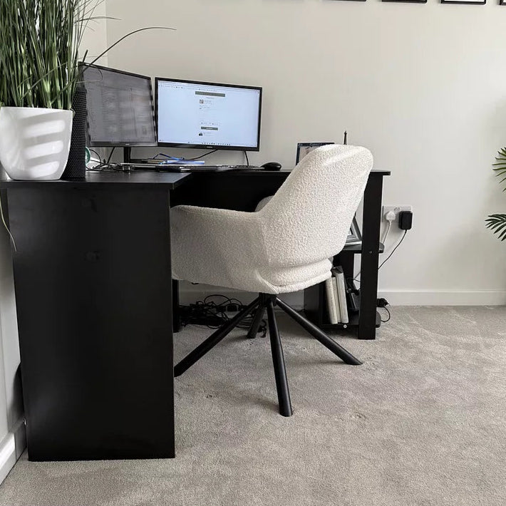 Parker Boucle Office Swivel Chair - Black Metal Legs - Laura James