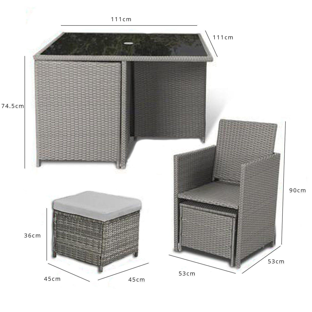 8 seater cube dining set - grey weave - Laura James