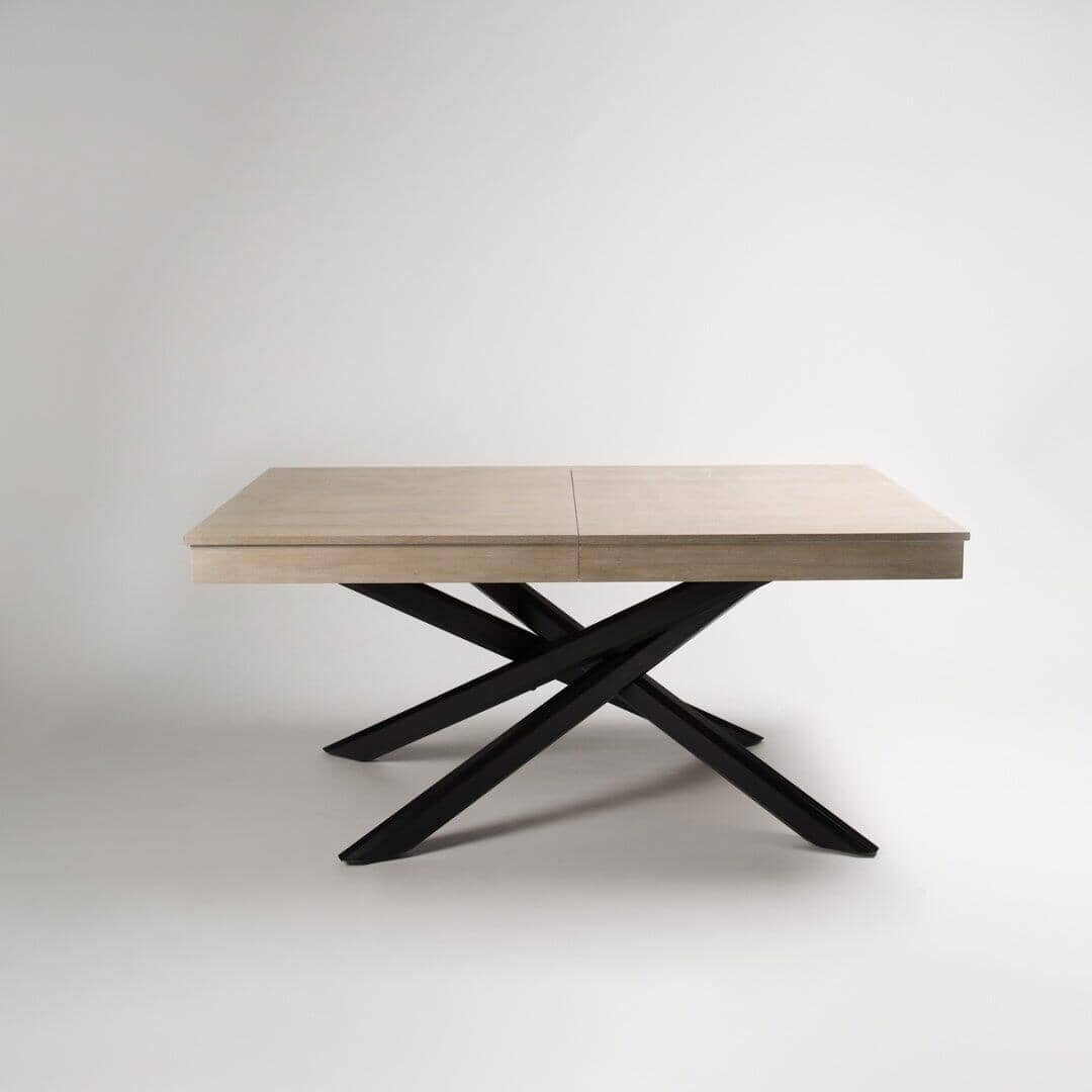 Amelia 8-10 seat extendable dining table - whitewash top with black legs