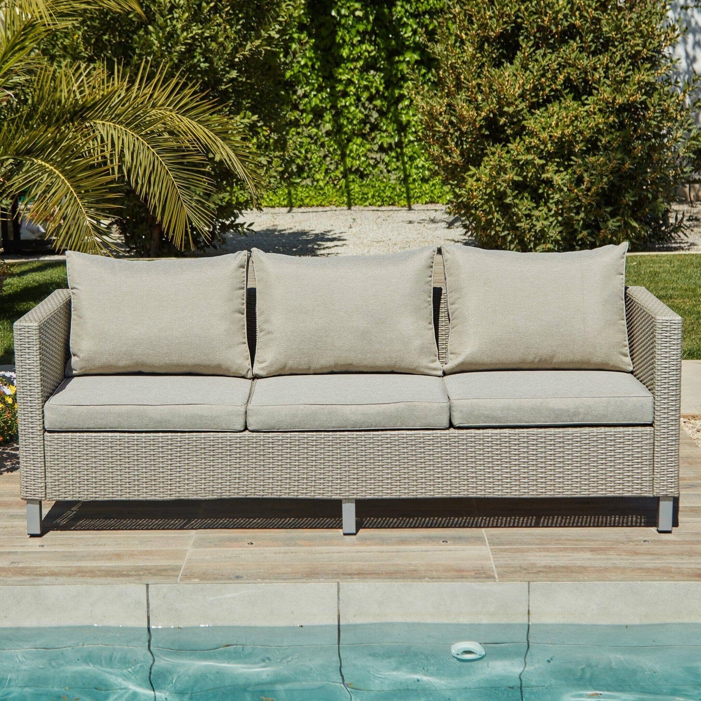 Aria 3 Seater Rattan Garden Sofa - Light Grey - Laura James