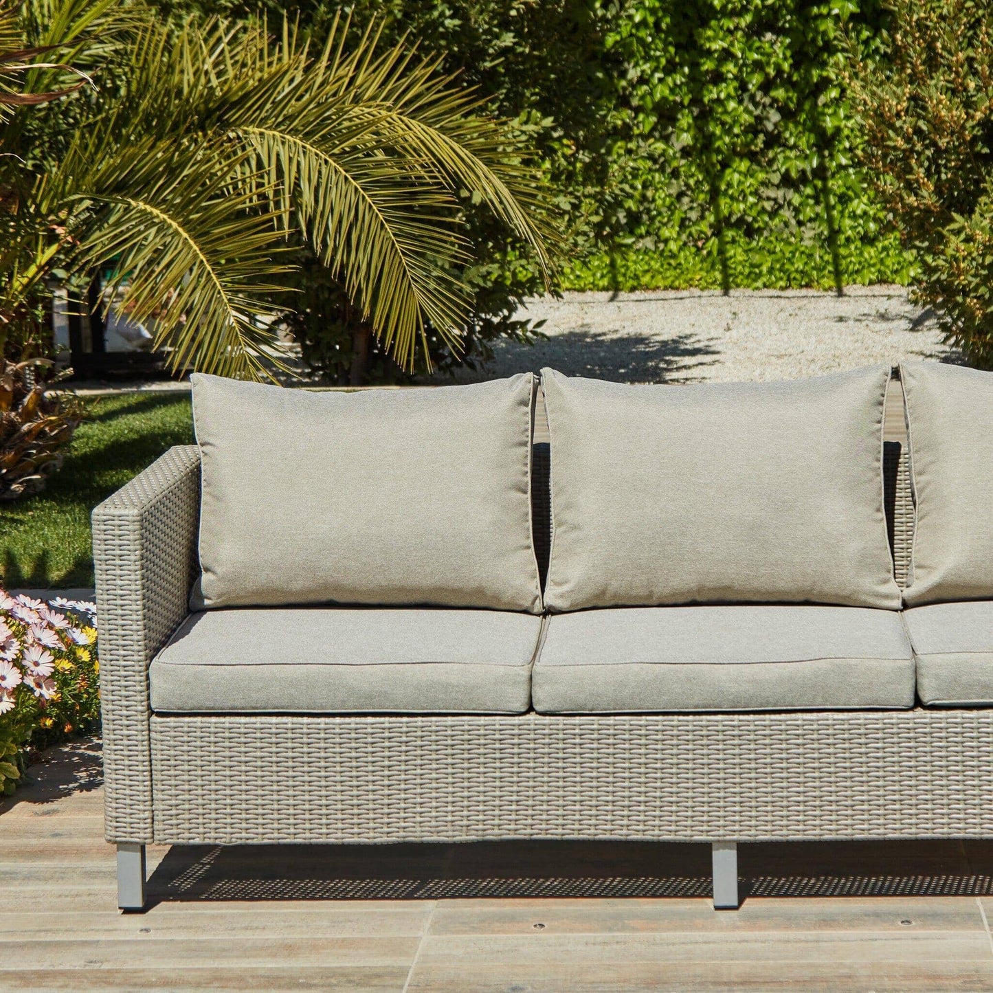 Aria 3 Seater Rattan Garden Sofa - Light Grey - Laura James