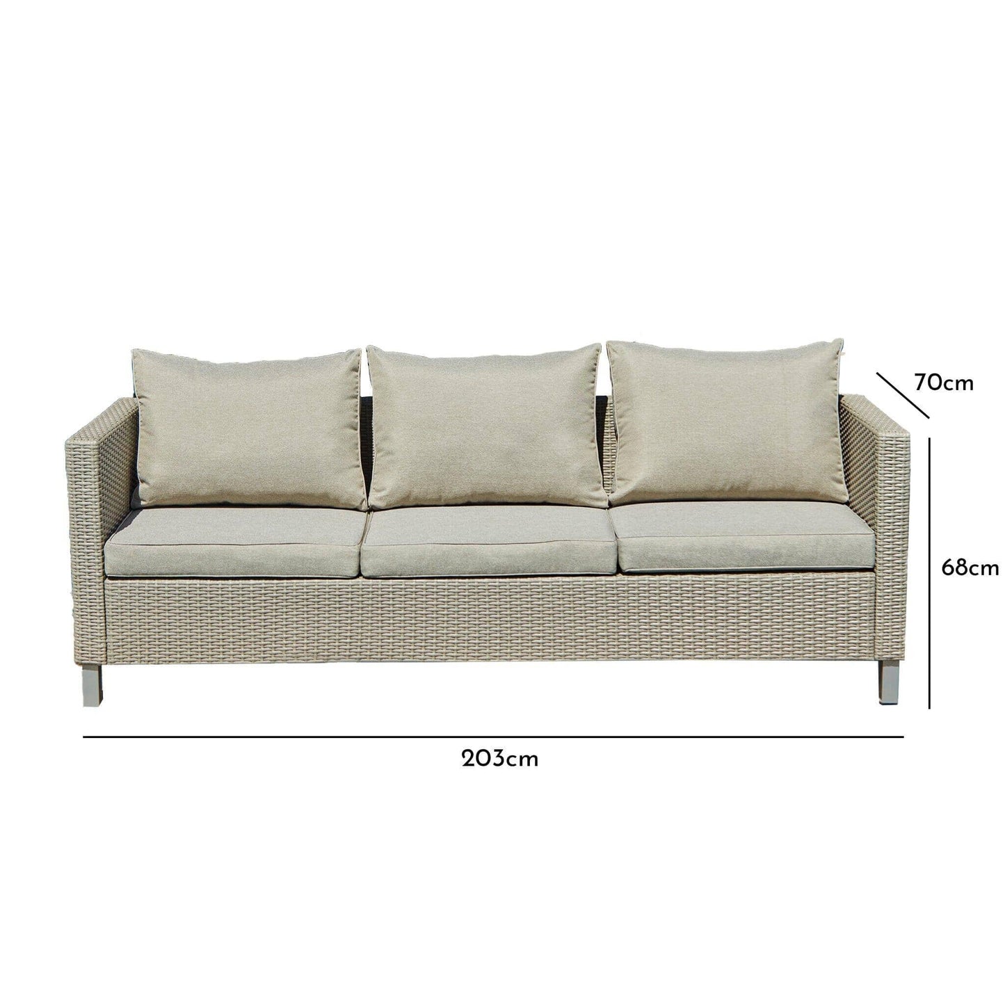 Aria 3 Seater Rattan Garden Sofa - Light Grey - Laura James