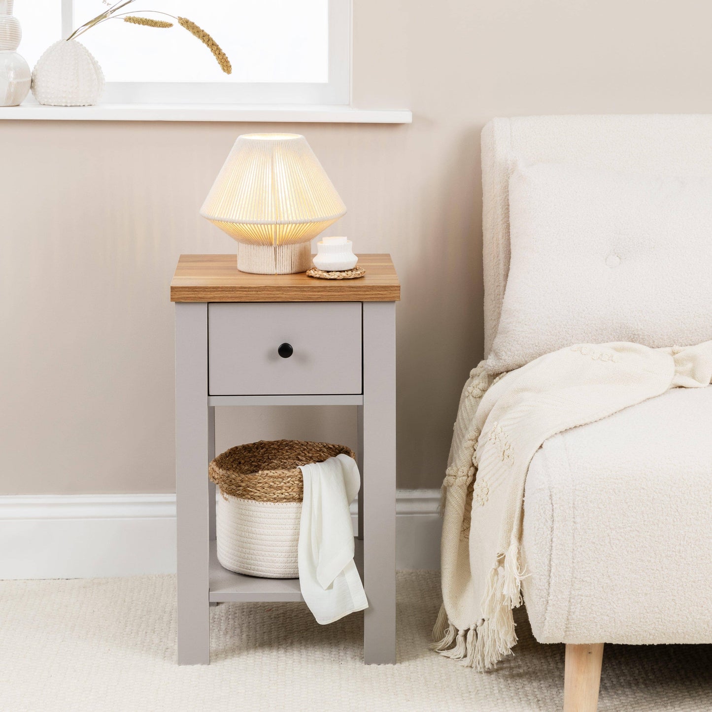Bampton 1 Drawer Bedside Table - Stone Grey - Laura James