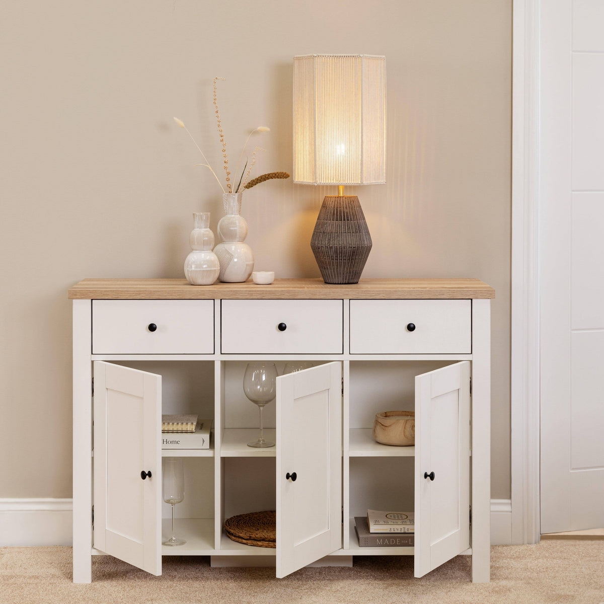 Bampton 3 Door Sideboard - Alabaster White - Laura James
