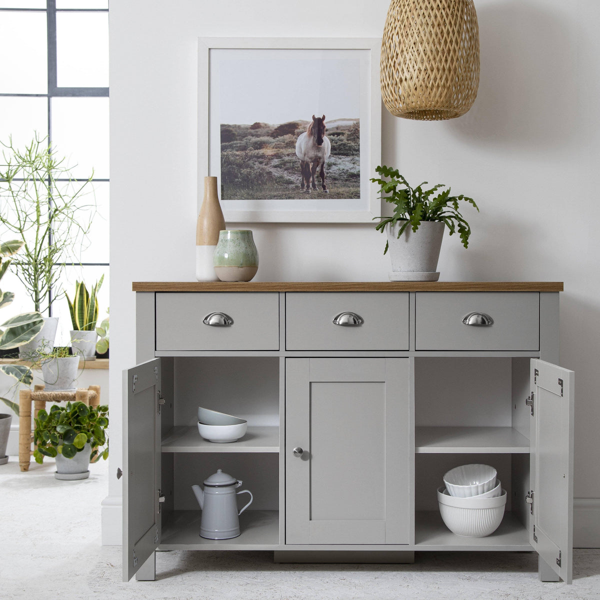 Bampton Sideboard with 3 Drawers Grey - Laura James