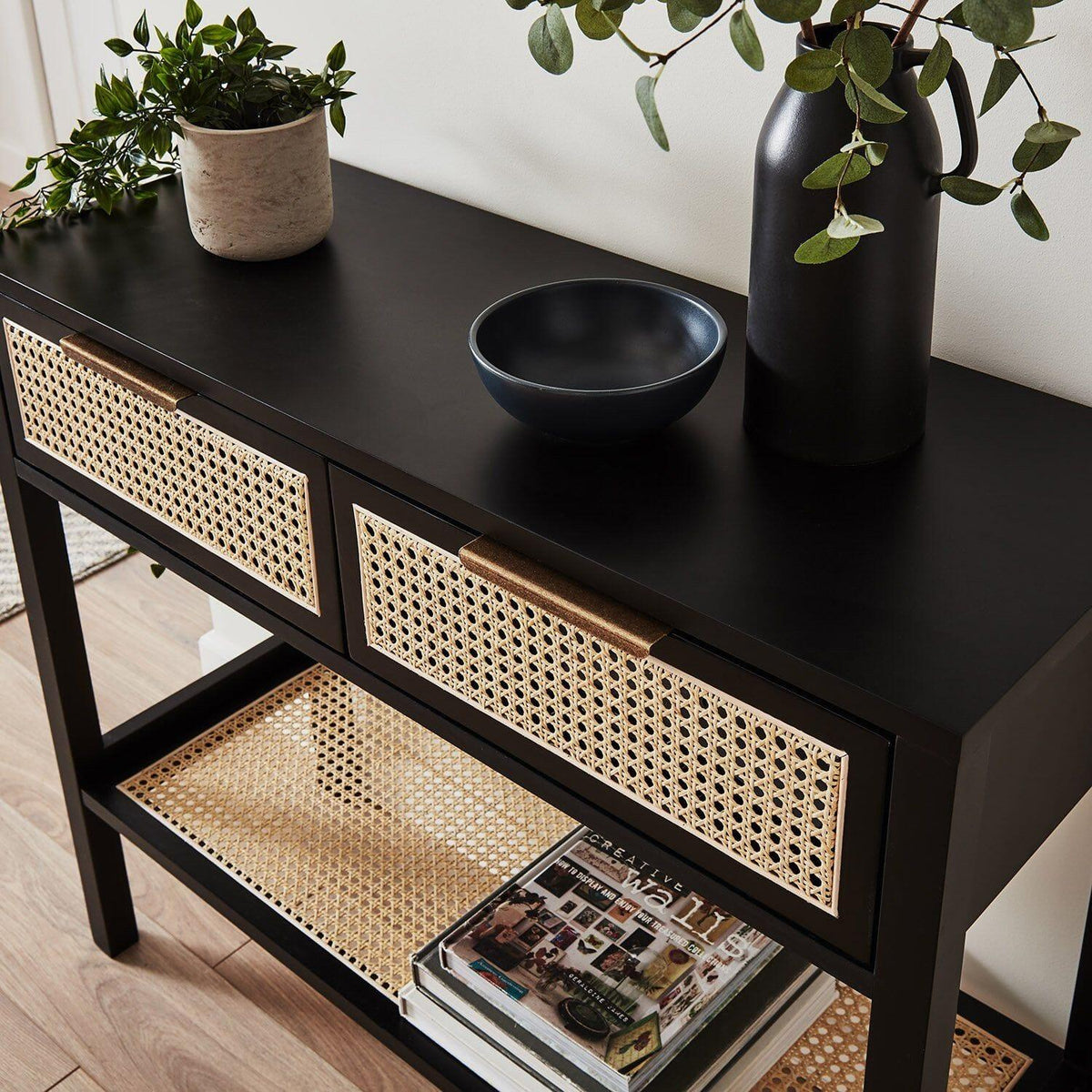 Charlie console table - cane front - black - Laura James