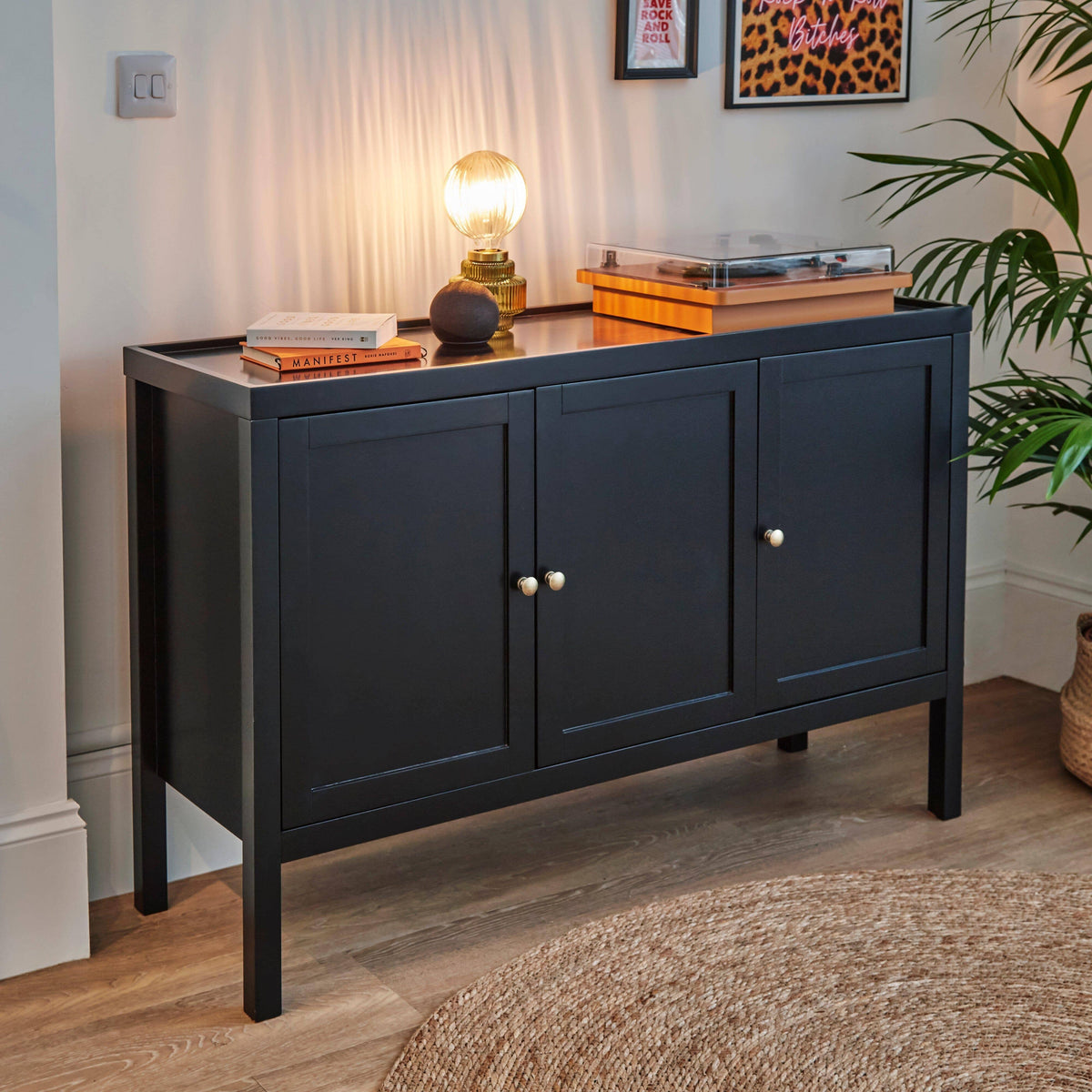 Charlie Three Door Sideboard in Noir Black - Laura James