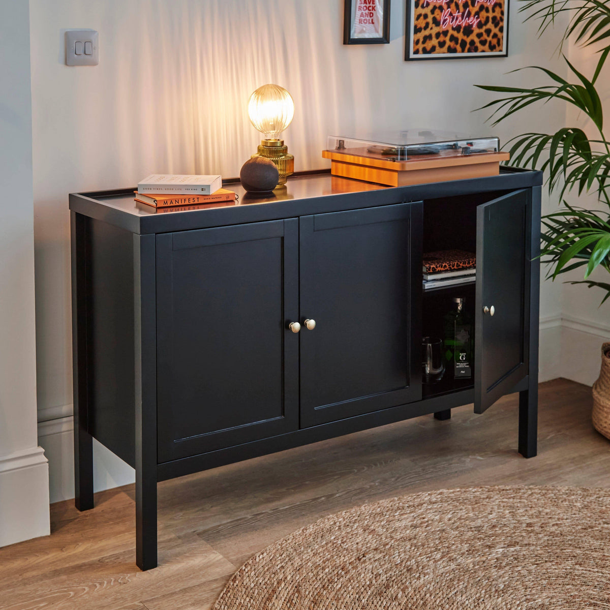 Charlie Three Door Sideboard in Noir Black - Laura James