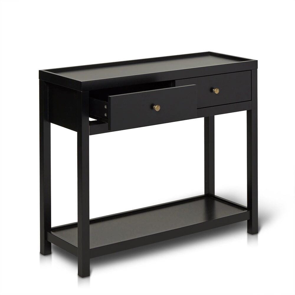 Charlie Two Drawer Console Table in Noir Black - Laura James
