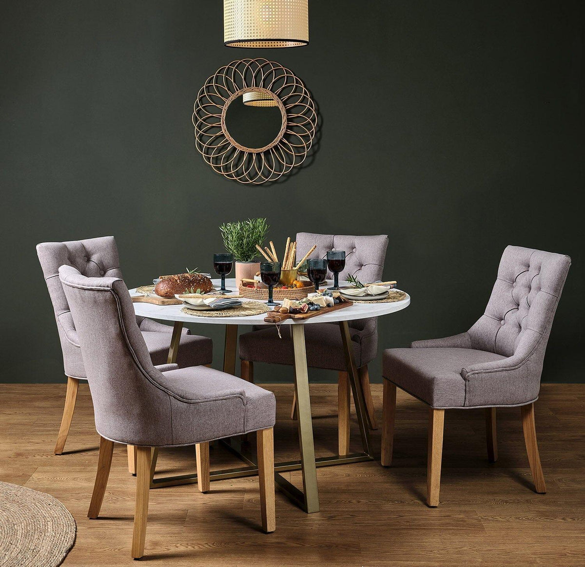 Clara Marble Top Dining Room Table with Gold Legs