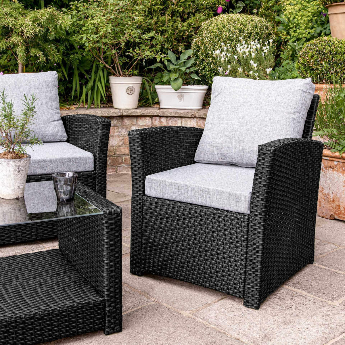 Outlet - Cote Garden Sofa Set - 4 Seater - Black Rattan - Laura James