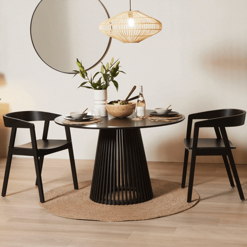 Willow Black Dining Table Set - 4 Seater - Ella Black Dining Chairs - Black Oak Legs