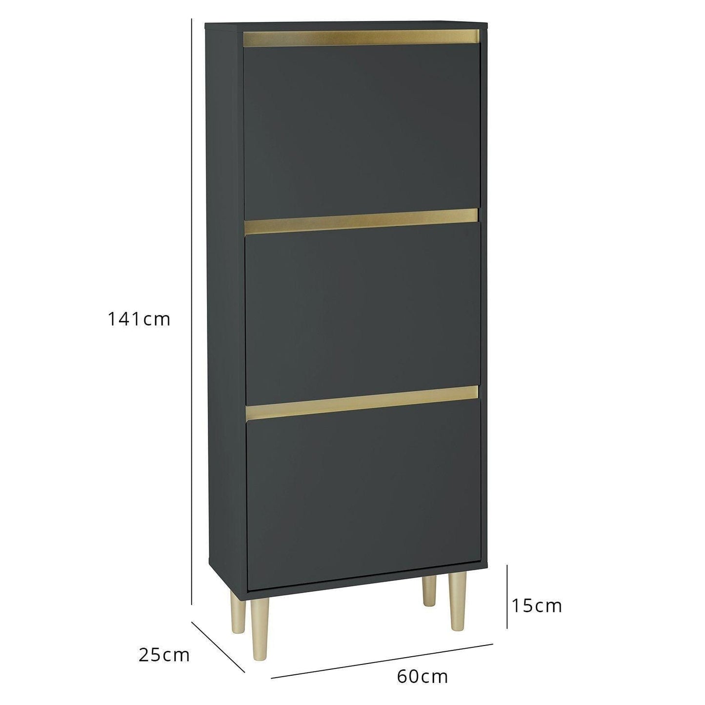 Iliana shoe cabinet - 3 door - charcoal grey - Laura James