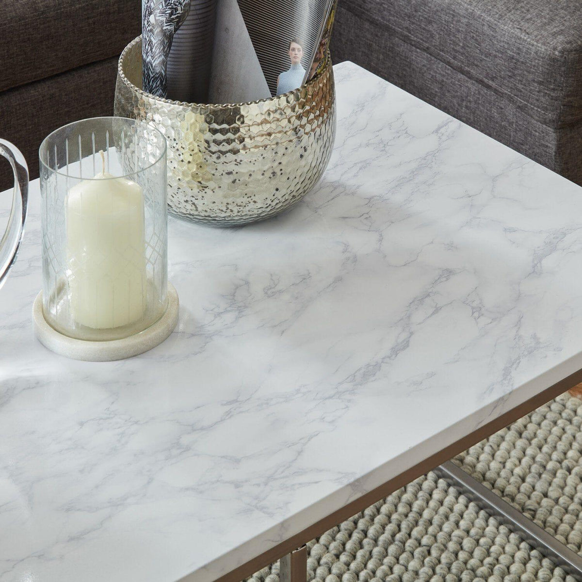 Jay Coffee Table - Marble effect and chrome - Laura James