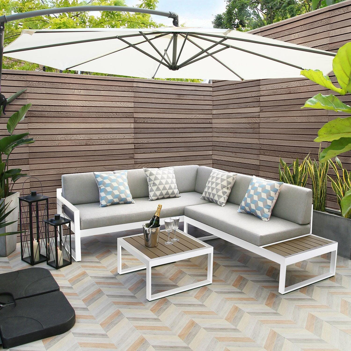 Maia white garden lounge sofa set - left hand assembly - Laura James