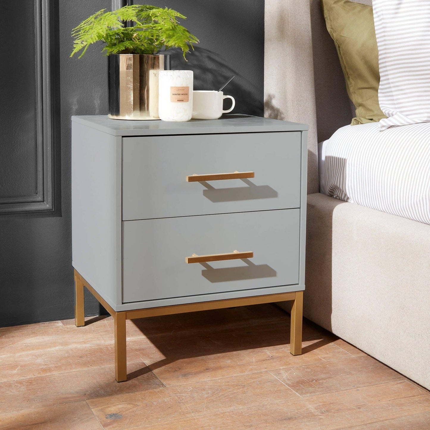 Marie Bedside Table - Grey - Laura James