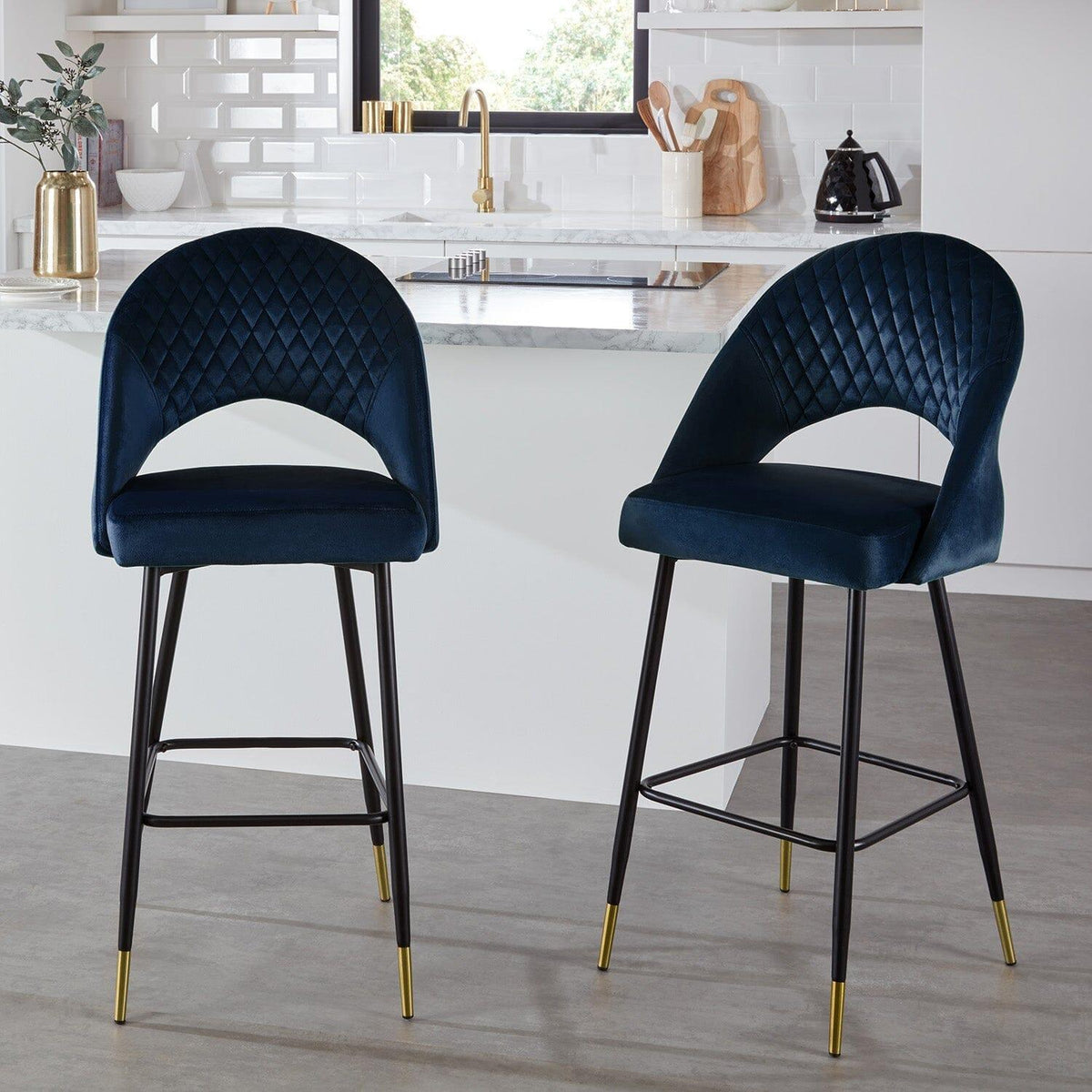 Marilyn bar stool - set of 2 - blue velvet - Laura James