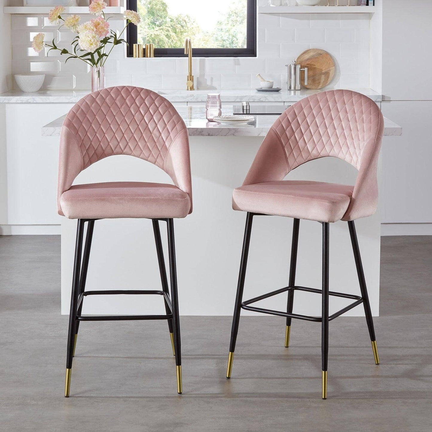 Marilyn bar stool - set of 2 - pink velvet - Laura James