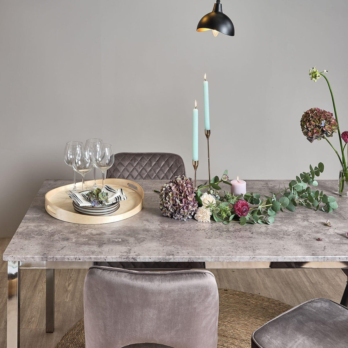 Milo Dining Table Concrete Top with Chrome Legs